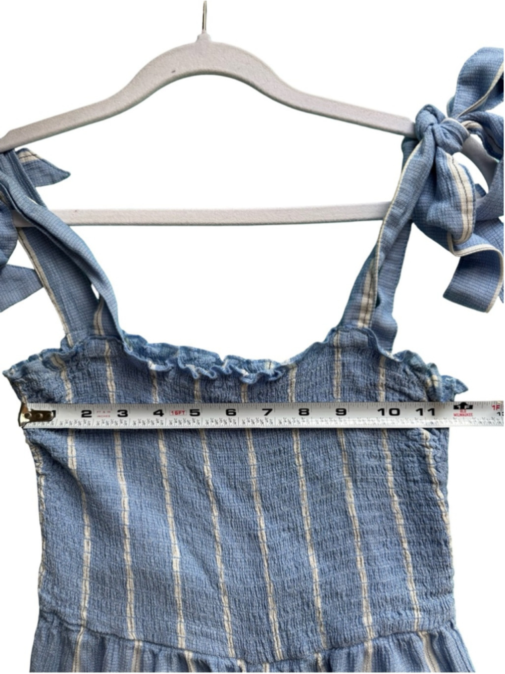 H&M Light Blue & White Striped Tie-Shoulder Jumpsuit Size 4 Coastal Cottagecore - Picture 6 of 11